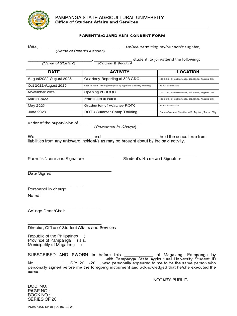 Parent Consent for Student Activities | PDF