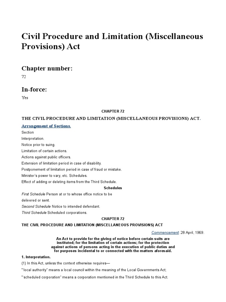 Civil Proc and Limitation (Misc Provisions) Act PDF Lawsuit