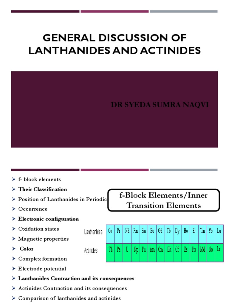 General Discussion Of Lanthenides And Actinides Pdf Lanthanide