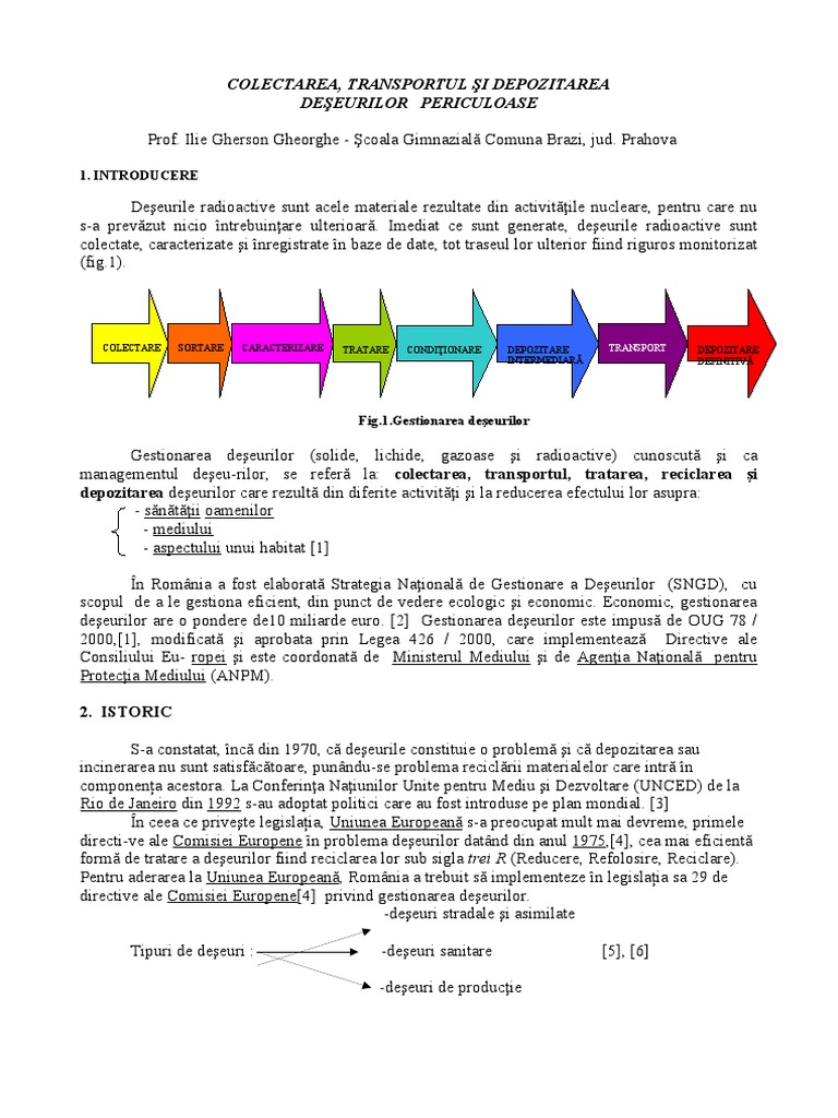 Colectarea Transportul Si Depozitarea Deseurilor Periculoase | PDF