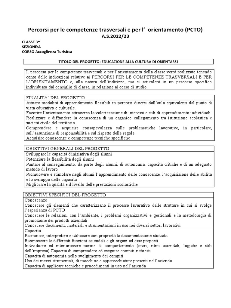 Progetto PCTO Per Classe 3 A | PDF