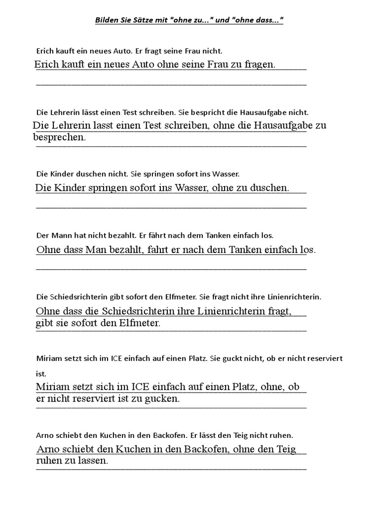 Arbeitsblatt Ohne DassOhne Zu PDF