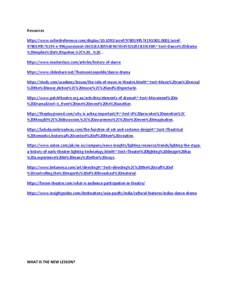 Dance Drama Module Content Pdf Dances Actor