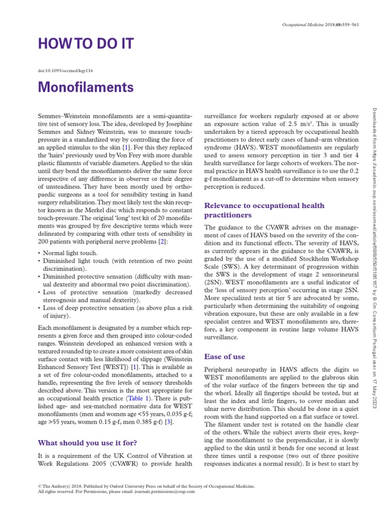 monofilaments occupational medicine PDF