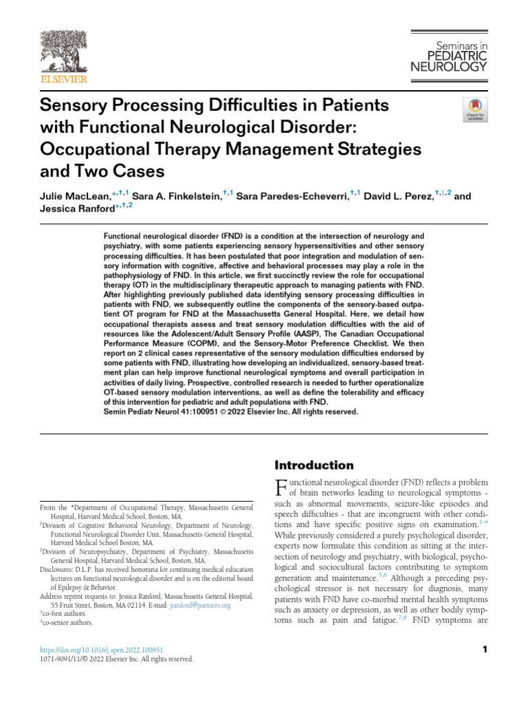 sensory process disorder neuropsych PDF Sensory Processing Disorder