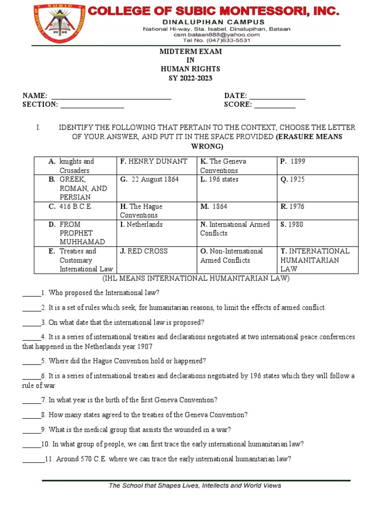Human Rights Midterm Exam Guide | PDF | International Humanitarian Law ...