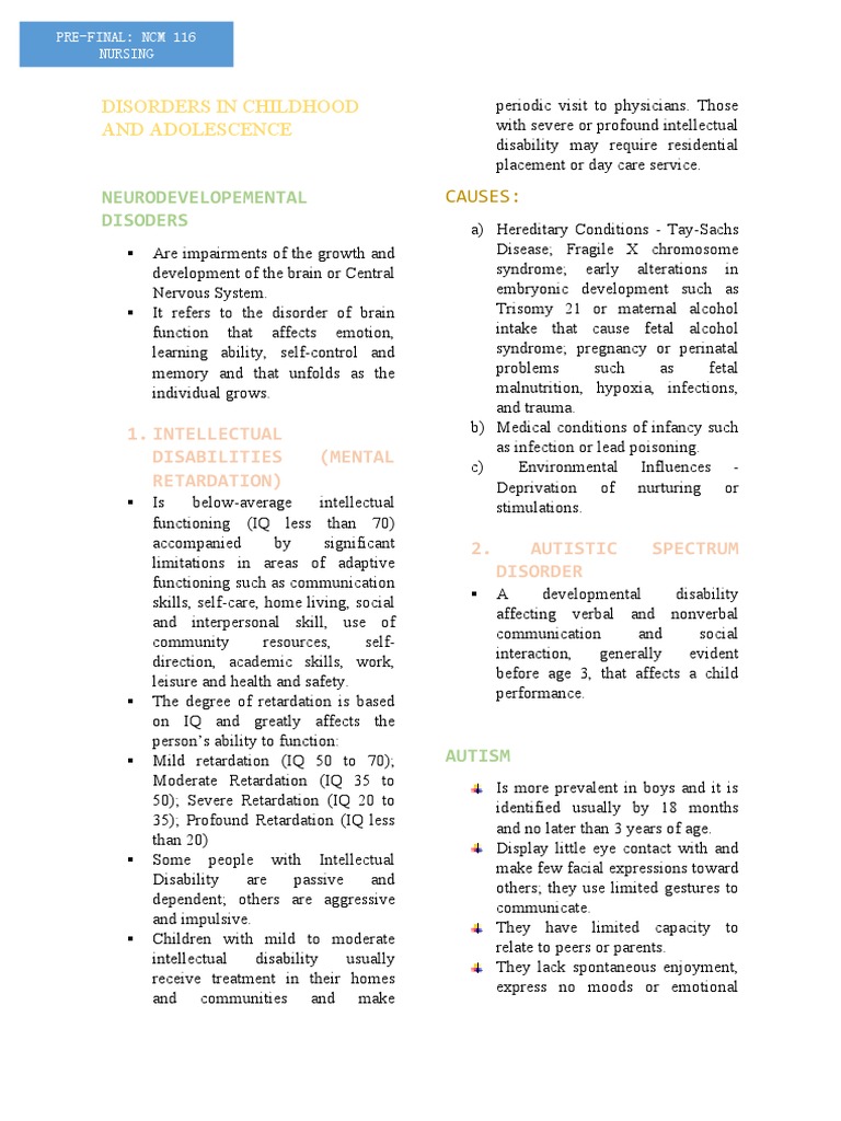 Childhood Neurodevelopmental Disorders | PDF | Intellectual Disability ...