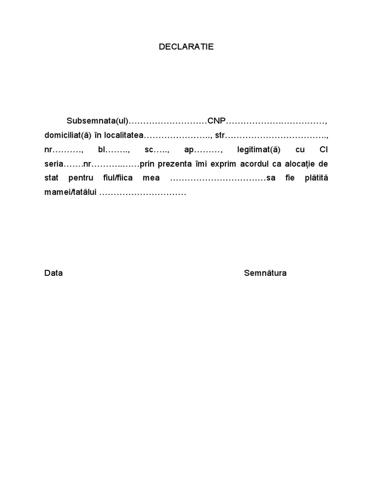 Declaratie Acord Celalalt Parinte | PDF