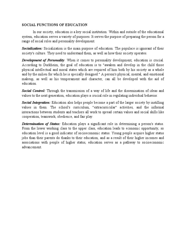 Social Functions of Education PDF