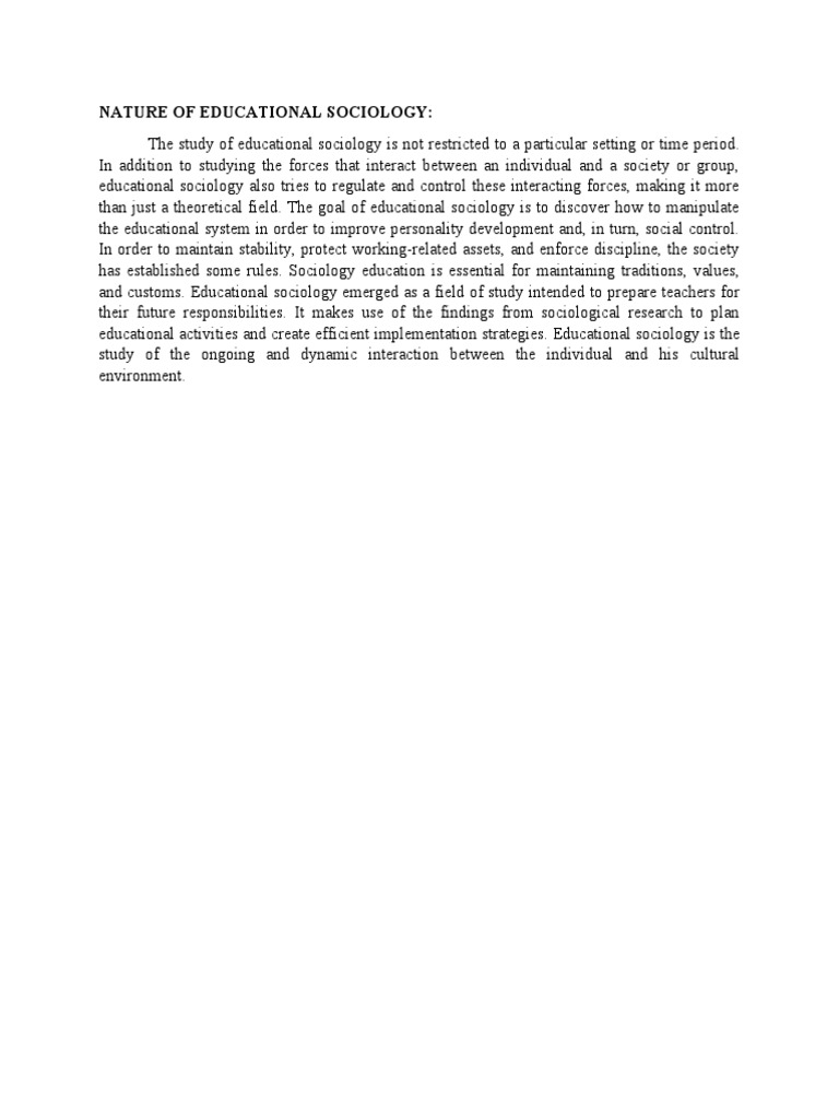 Nature and Scope of Educational Sociology | PDF | Science & Mathematics