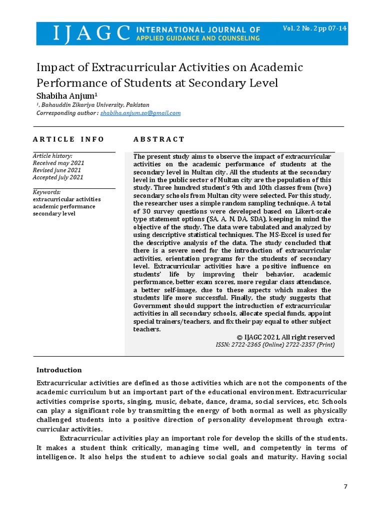 Impact of Extracurricular Activities On Academic P | PDF