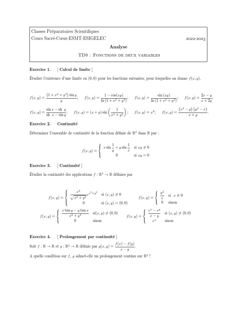 Exercices corrigés de calcul différentiel | PDF | Série entière ...