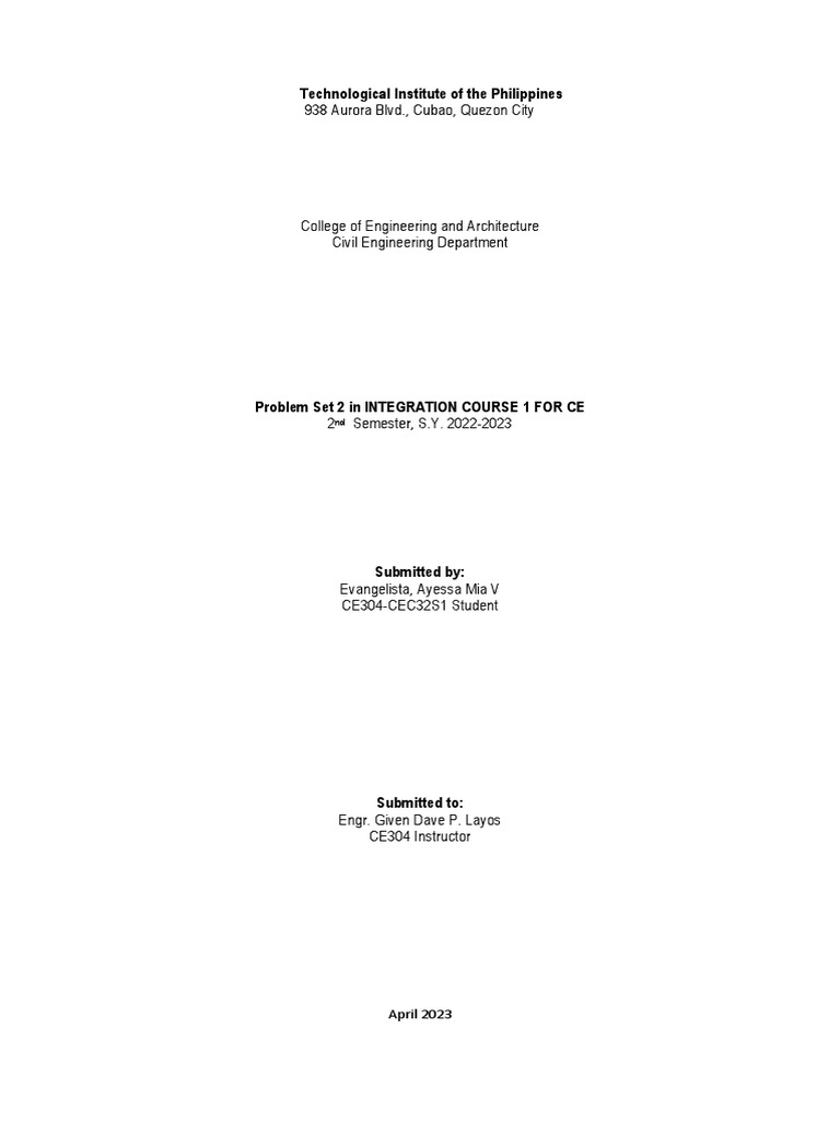 Integration Course 1 Problem Set 2 | PDF | Teaching Methods & Materials