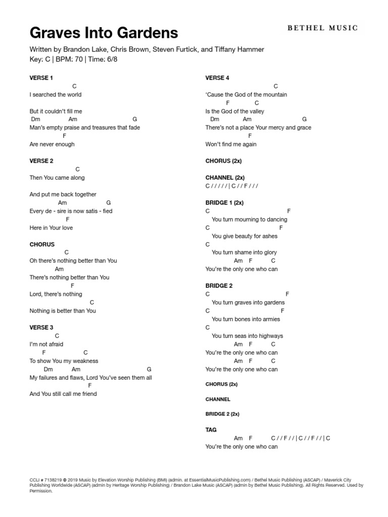 Graves Into Gardens HOM Chord Chart PDF Song Structure Christian