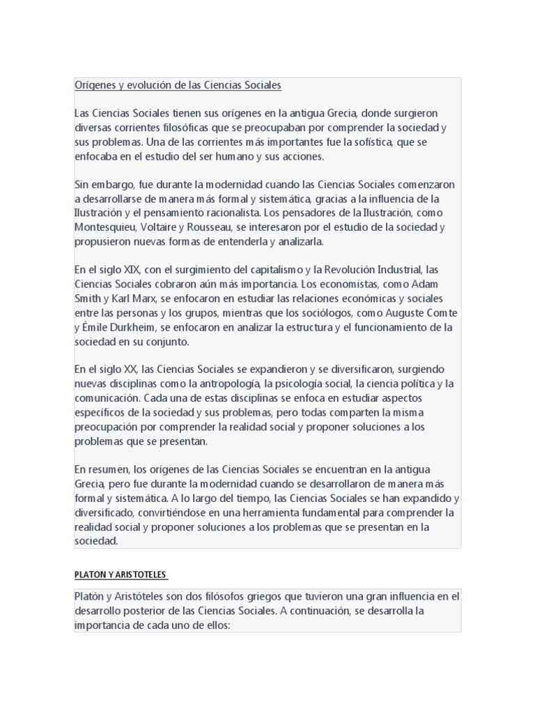 Evolución de las Ciencias Sociales | PDF | Platón | Aristóteles