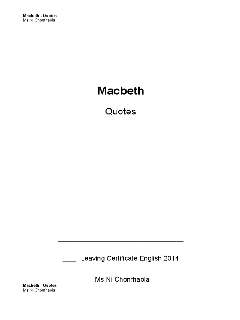 Macbeth Quotes PDF Macbeth Shakespearean Tragedies
