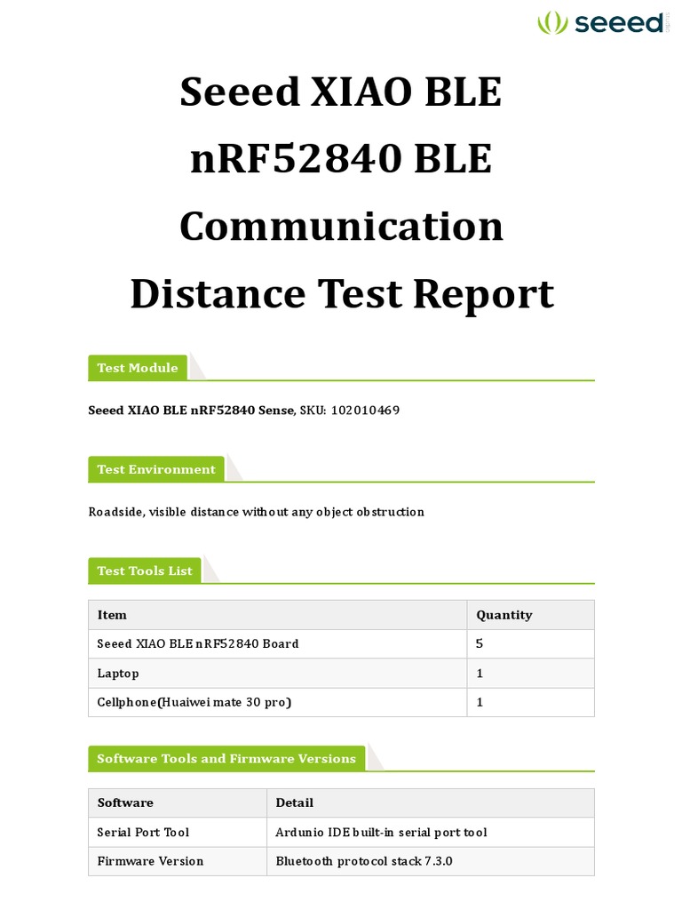 Seeed XIAO BLE nRF52840 BLE Communication Distance Test Report | PDF