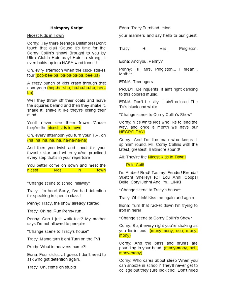 Hairspray Script PDF