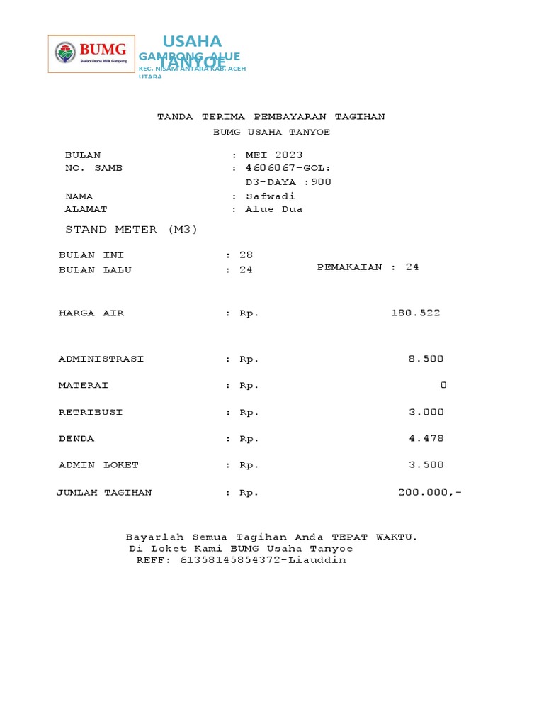Contoh Struk Pembayaran PDAM | PDF | Bisnis