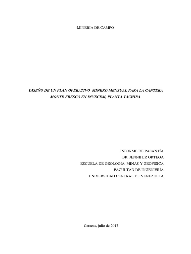 Plan Operativo Minero Mensual INVECEM | PDF