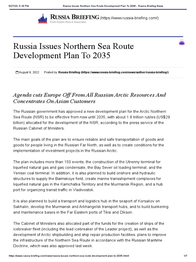 Russia's NSR Development Plan to 2035 | PDF | Russia | World Politics