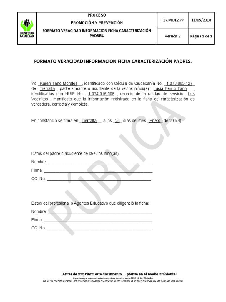 F17.mo12.pp Formato Veracidad Informacion Ficha de Caracterizacion ...