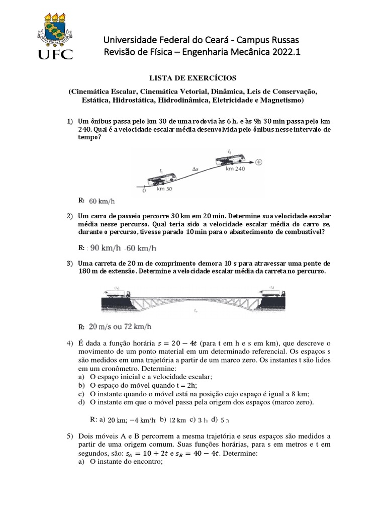 Lista de Exercícios - Revisão de Física (Mecânica) | PDF