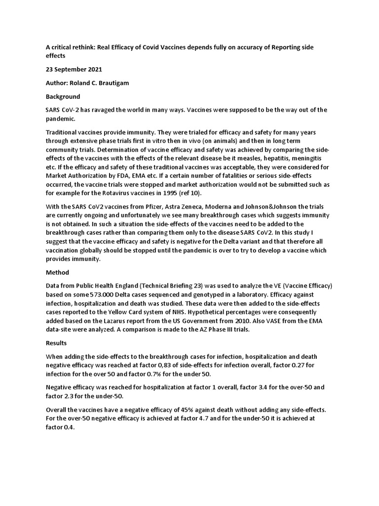 A Critical Review Evaluation of The Efficacy of Covid19 Vaccines in