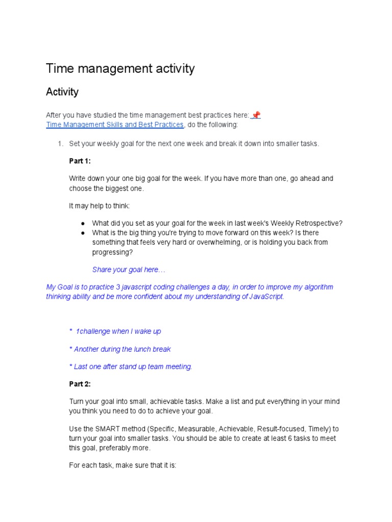 Time management activity PDF