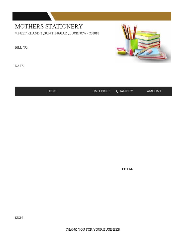 Stationery Bill Template PDF