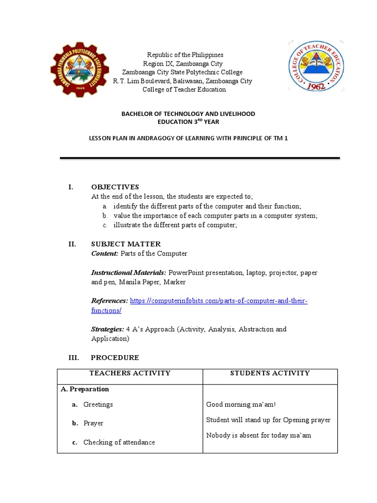 Parts of The Computer - Lesson PlanGroup Presentation | PDF