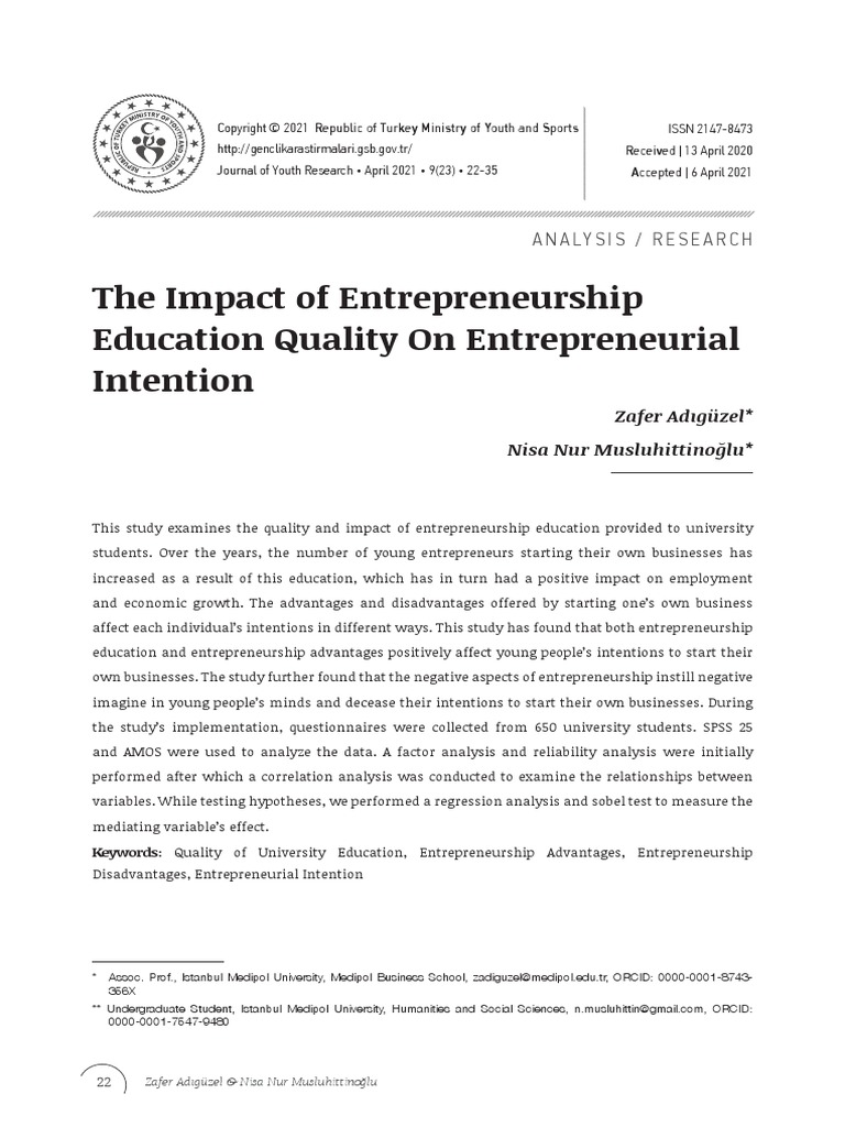 The Impact of Entrepreneurship Education | PDF | Entrepreneurship ...