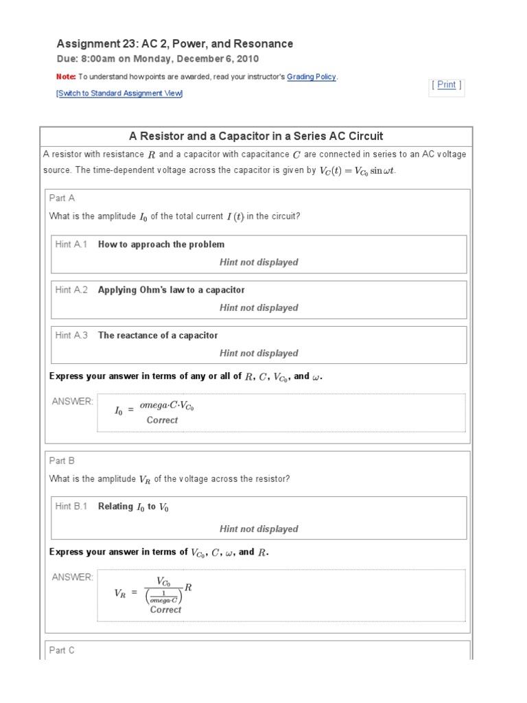 AC Circuit Analysis: Assignment 23 AC 2 | PDF | Series And Parallel ...