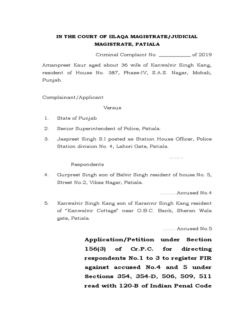 Application Under Section 156(3) CrPC | PDF | Affidavit | Magistrate