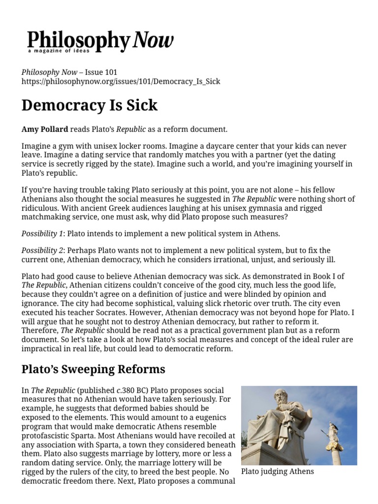 Democracy Is Sick Issue 101 Philosophy Now Pdf Plato Democracy