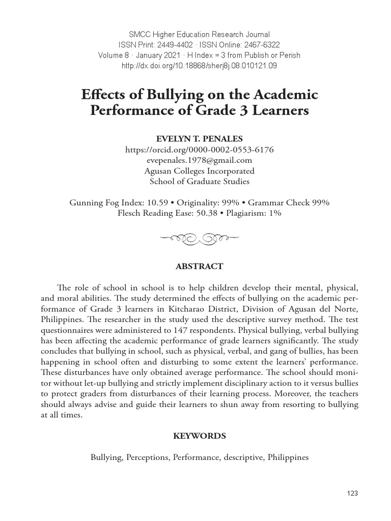 Bullying's Impact on Grade 3 Performance | PDF | Bullying | Dependent ...