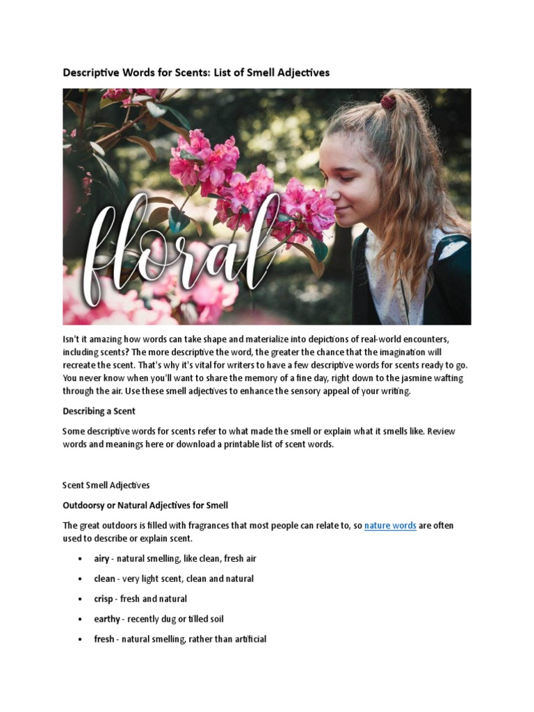 Descriptive Words For ScentsList of Smell Adjectives PDF Odor Perfume