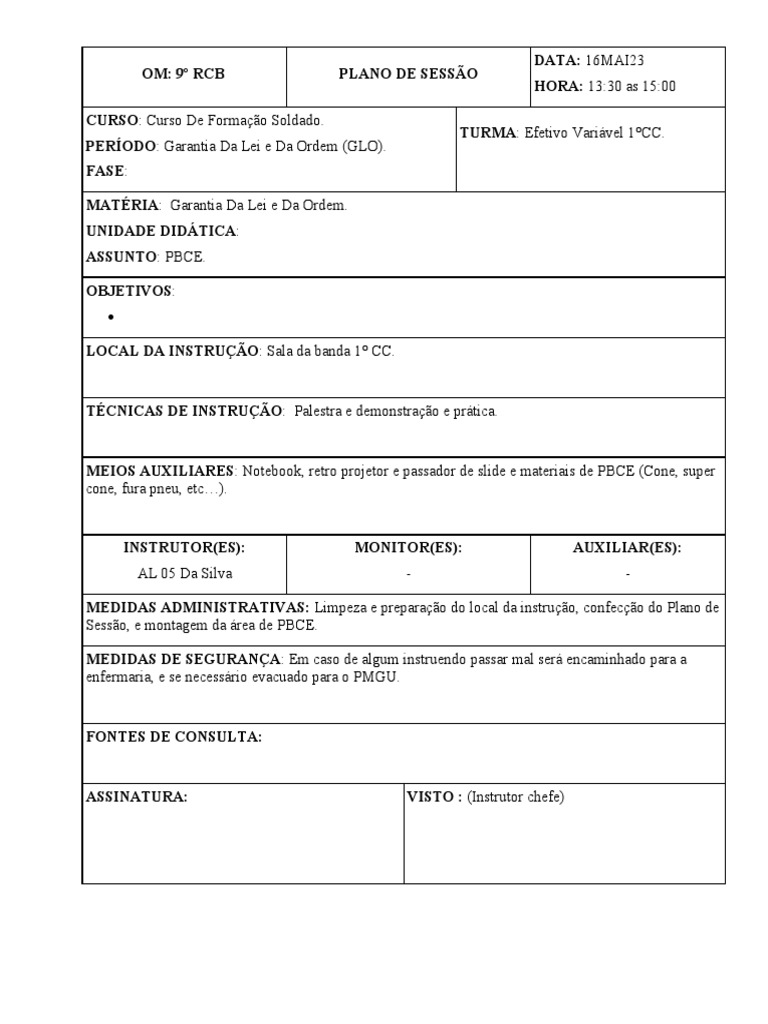 Plano de Sessão Pbce | PDF