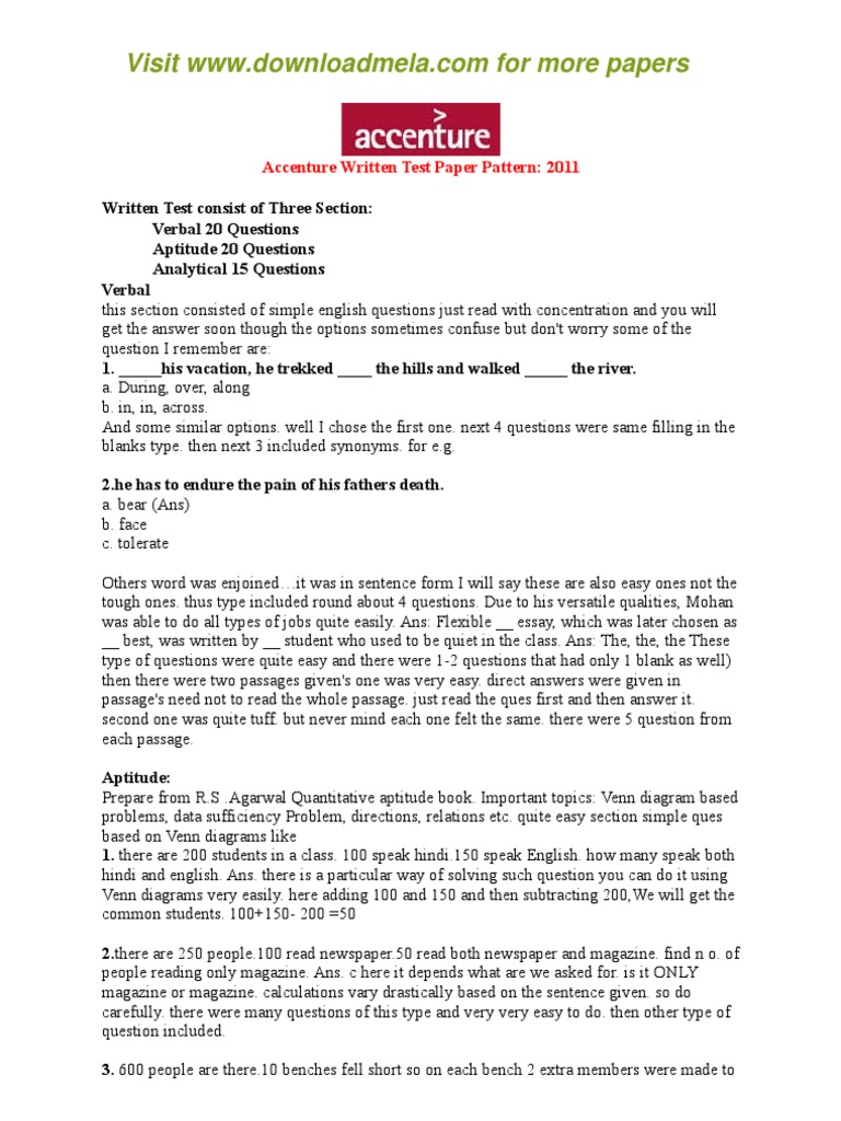 Accenture Written Test Overview | PDF