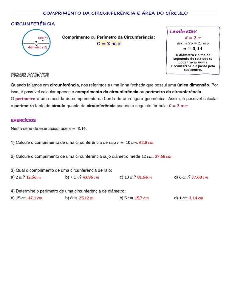 Cálculo do Comprimento da Circunferência | PDF | Ciências e Matemática