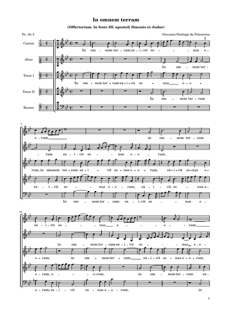 Palestrina In Omnem Terram 61 Down A Tone PDF