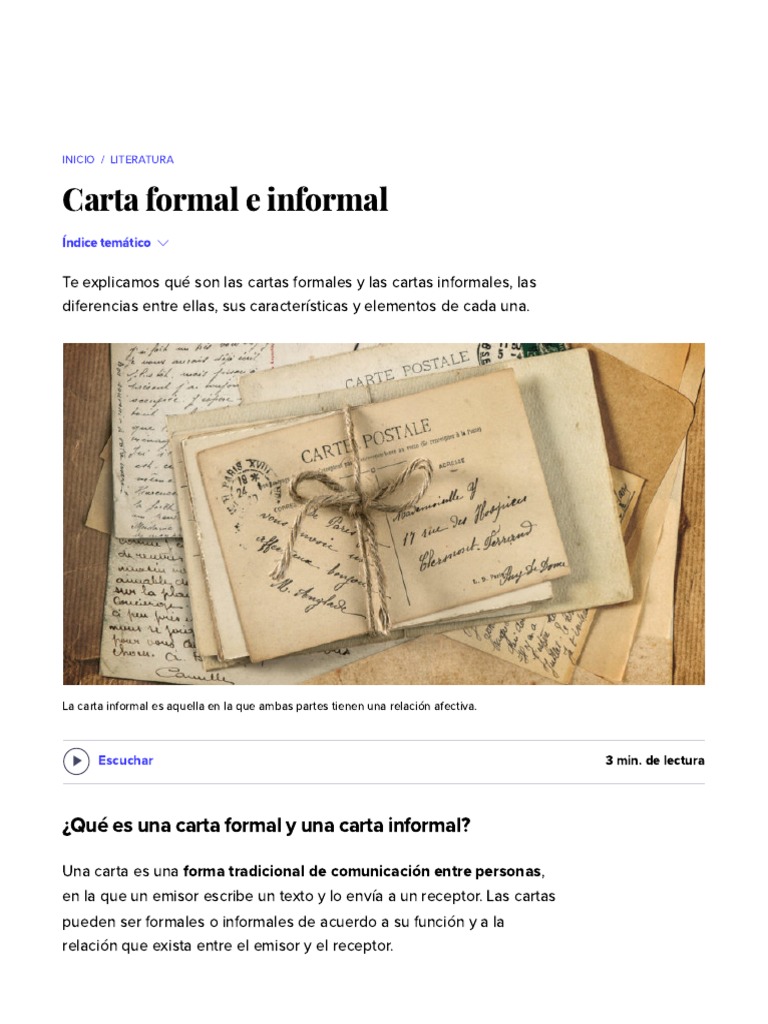 Características de cartas formales e informales | PDF | Comunicación ...