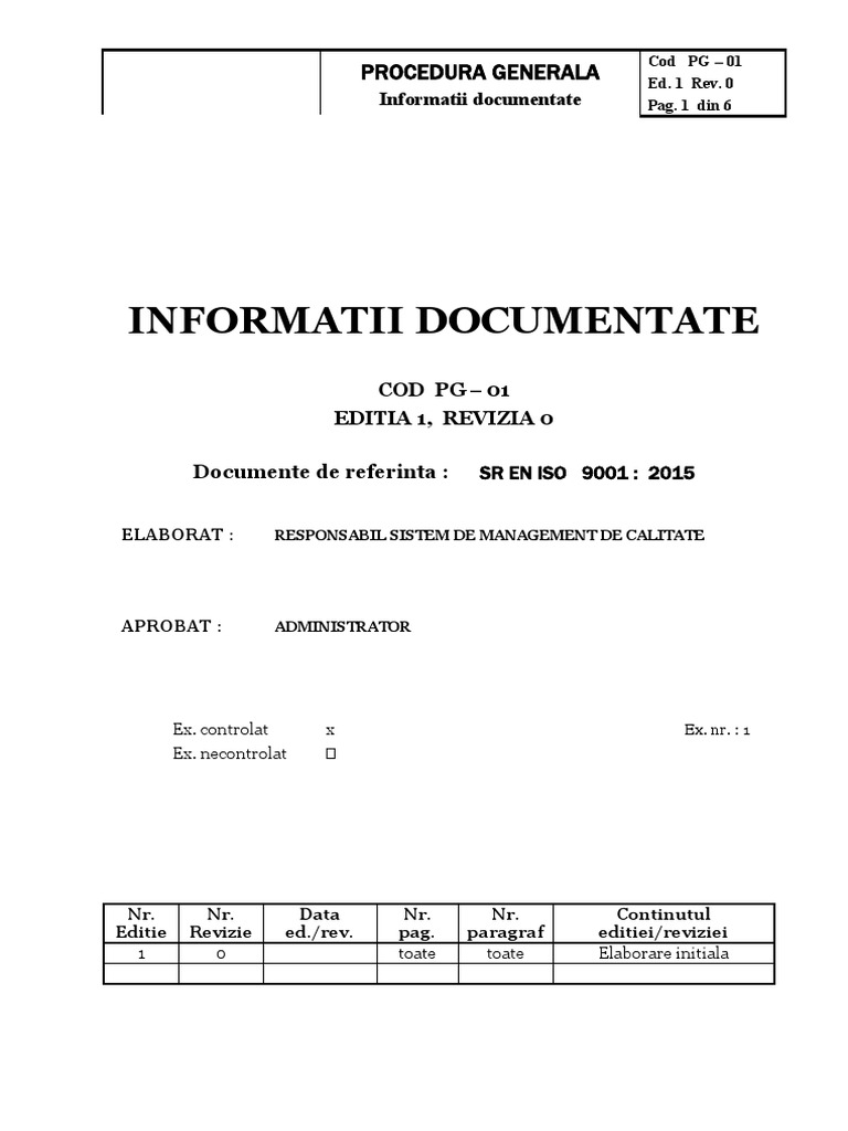 PG-01 Informatii Documentate | PDF