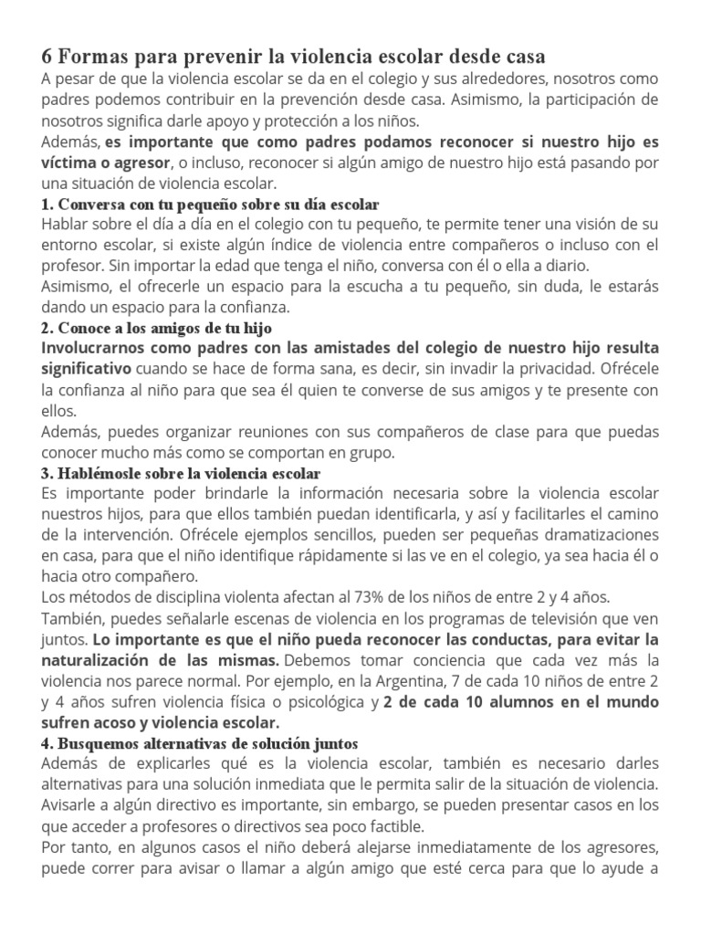 6 Formas para Prevenir La Violencia Escolar Desde Casa | Descargar ...