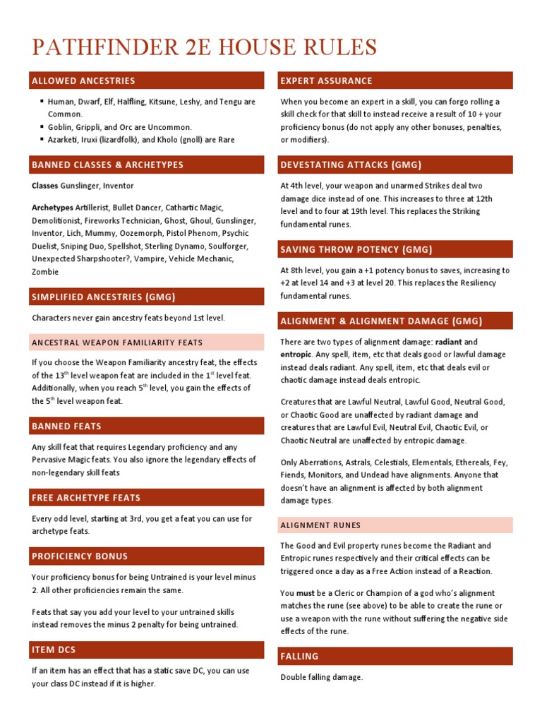 Pathfinder 2e House Rules PDF Role Playing Games Tabletop Games