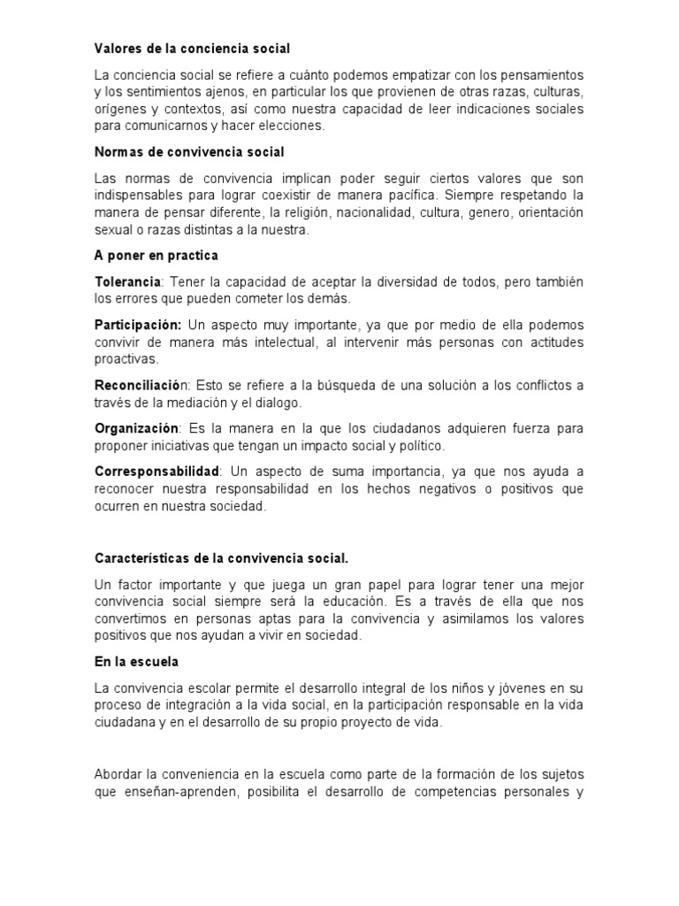 Valores de La Conciencia Social | Descargar gratis PDF | Tolerancia ...