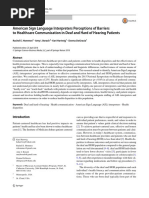 American Sign Language Interpreters Perceptions of Barriers To Healthcare Communication in Deaf and Hard of Hearing Patients