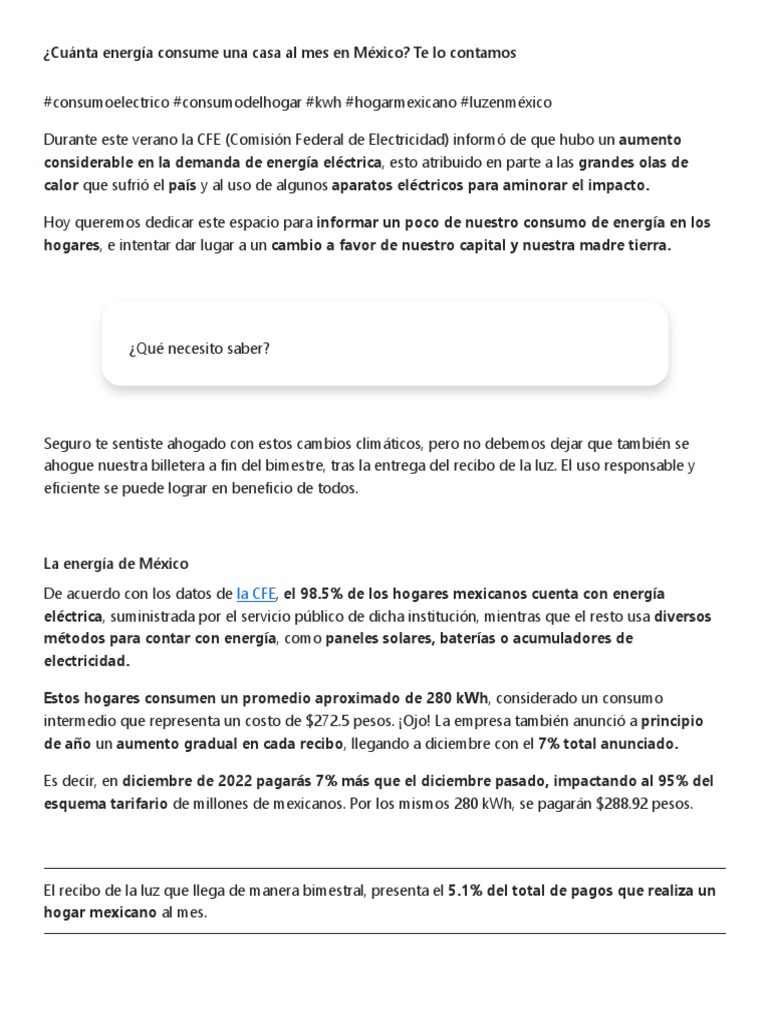 Consumo promedio de luz en hogares mexicanos | PDF | Ingenieria ...