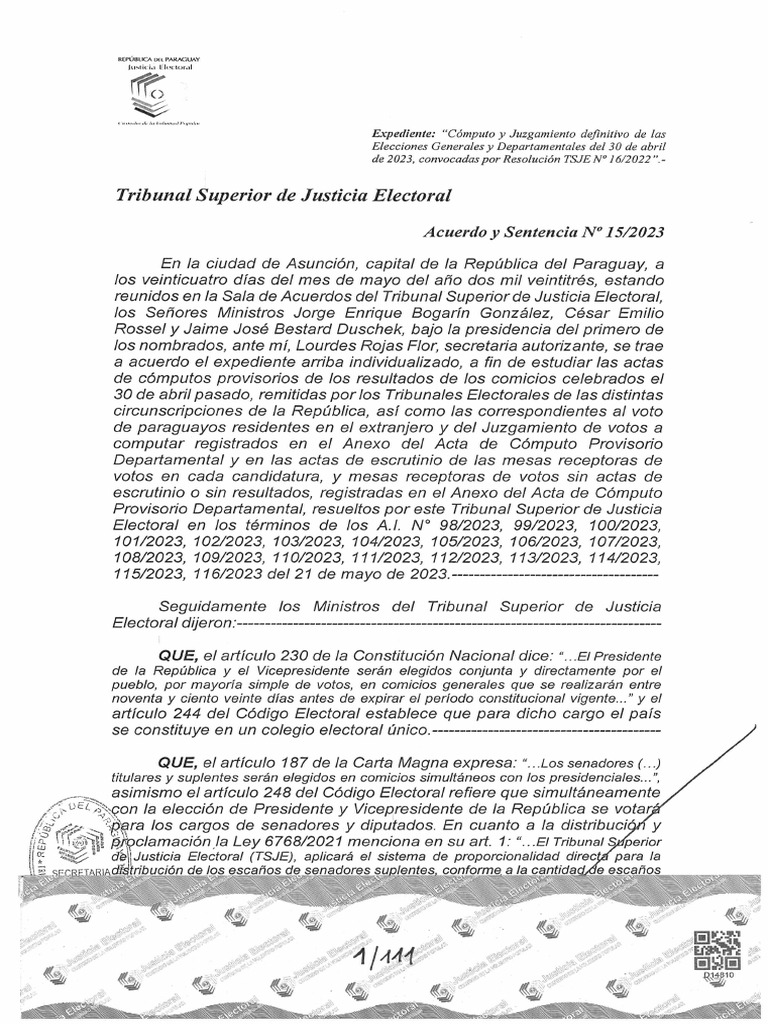 Acuerdo y Sentencia 15 2023 | PDF