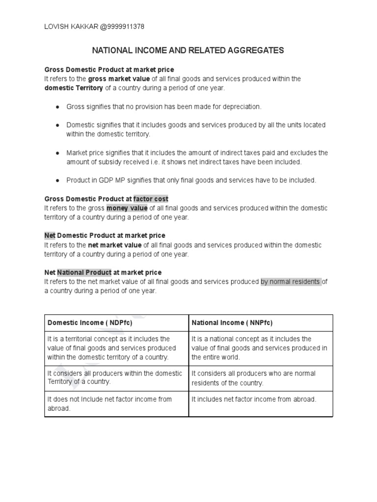 Understanding National Income Concepts | PDF | Gross Domestic Product ...